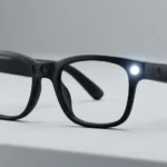 AI smart glasses showing the illuminated recording indicator LED.