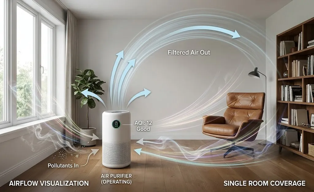 Portable air purifier improving air quality within a single room. Air Purifiers
