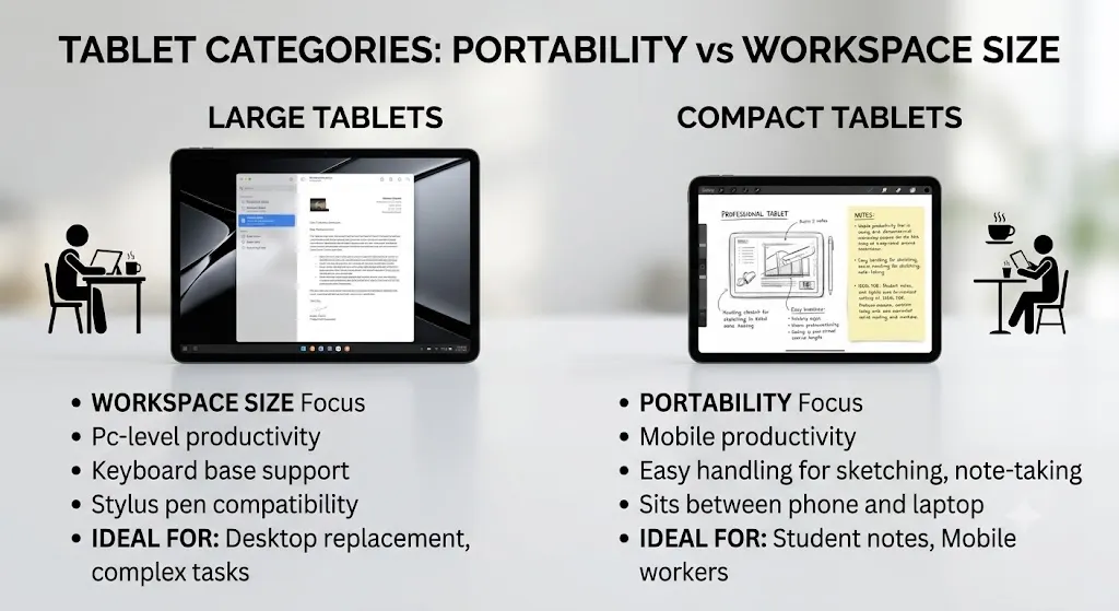 Comparison infographic showing large and compact premium tablet categories.