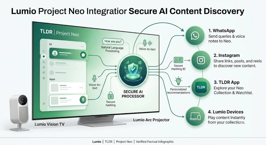 Workflow illustrating Project Neo's messaging-based content discovery process.