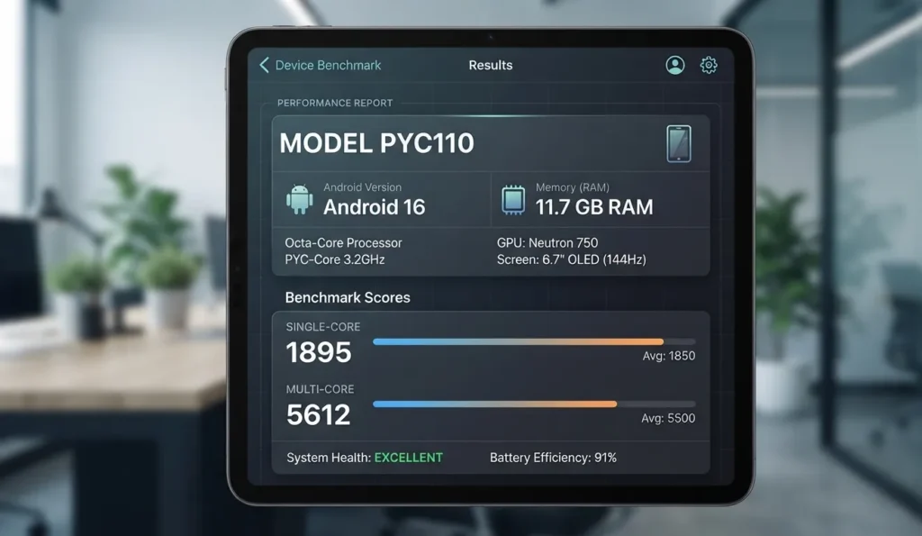Illustration of a benchmark entry showing model PYC110.