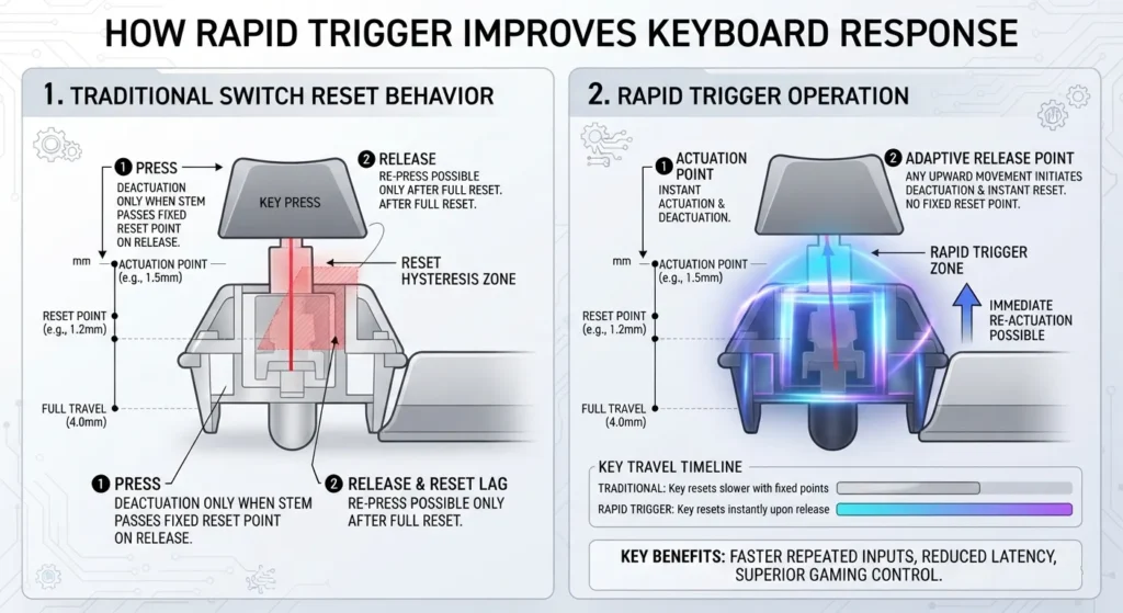 Diagram explaining Rapid Trigger keyboard technology.