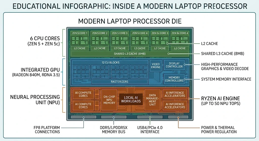 AMD Ryzen AI processor architecture illustration.