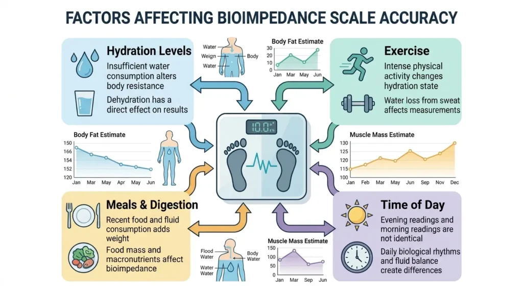 Factors that can influence smart scales body composition estimates.