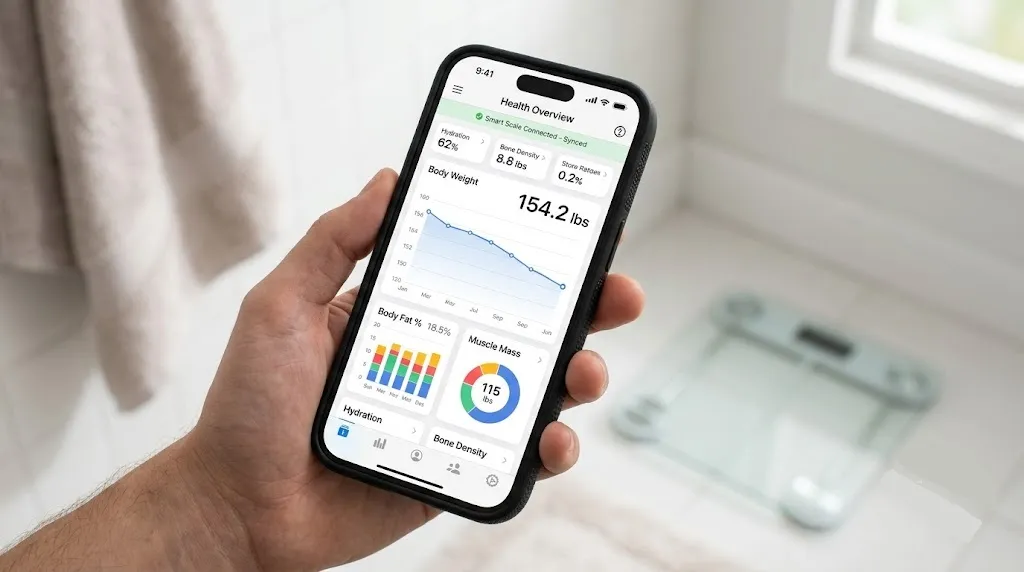 Health tracking app displaying smart scale measurements over time.