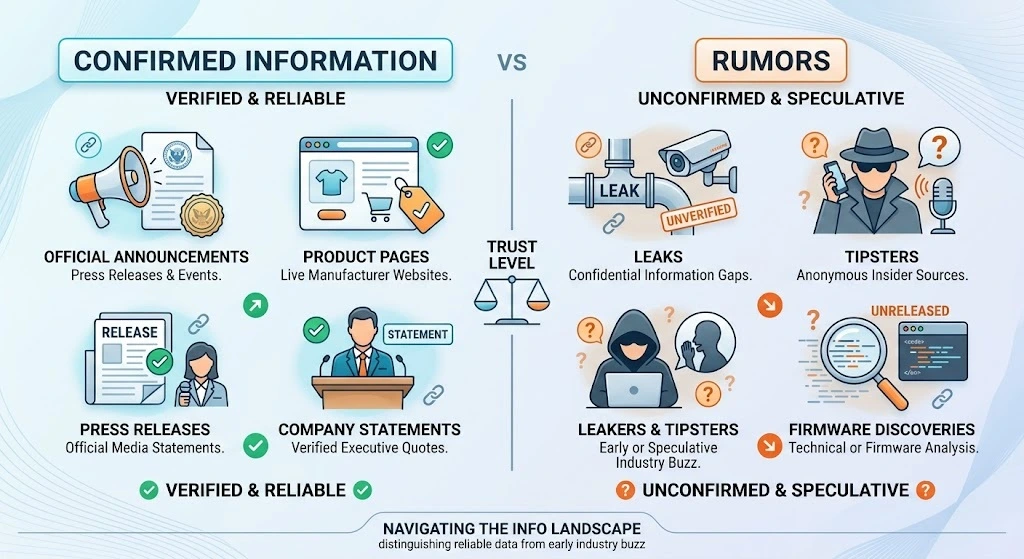 Infographic explaining the difference between verified information and smartphone rumors.