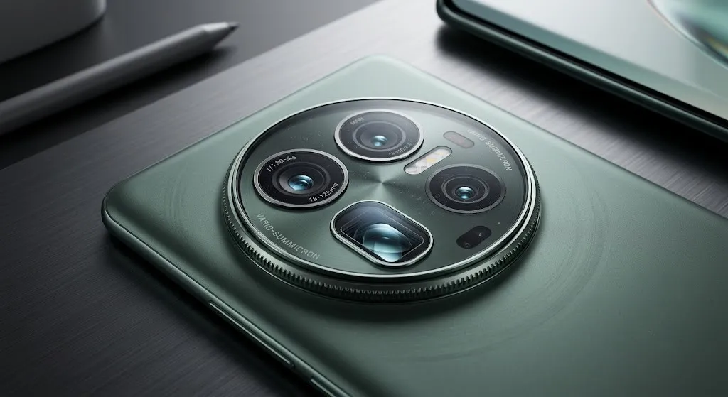 Concept image of a flagship smartphone with a large periscope telephoto camera system representing the Vivo X500 Ultra camera leak.
