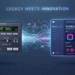 Concept illustration showing Winamp's transition into a streaming platform powered by Deezer technology.