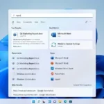 Windows 11 Search interface prioritizing local files and applications.