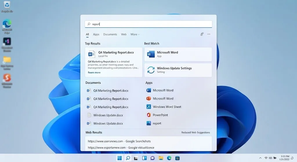 Windows 11 Search interface prioritizing local files and applications.