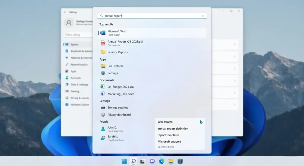 Updated Windows 11 Search interface.