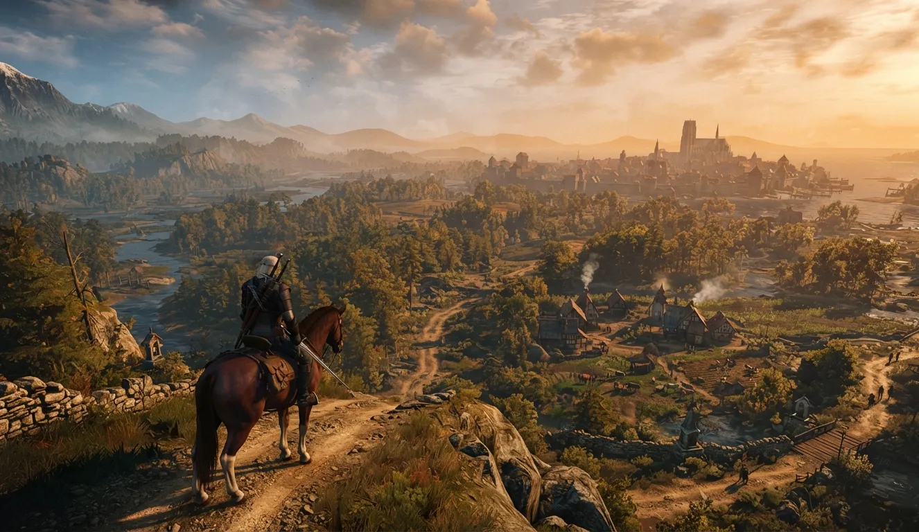 Geralt of Rivia exploring The Witcher 3 Wild Hunt world after the next-gen update