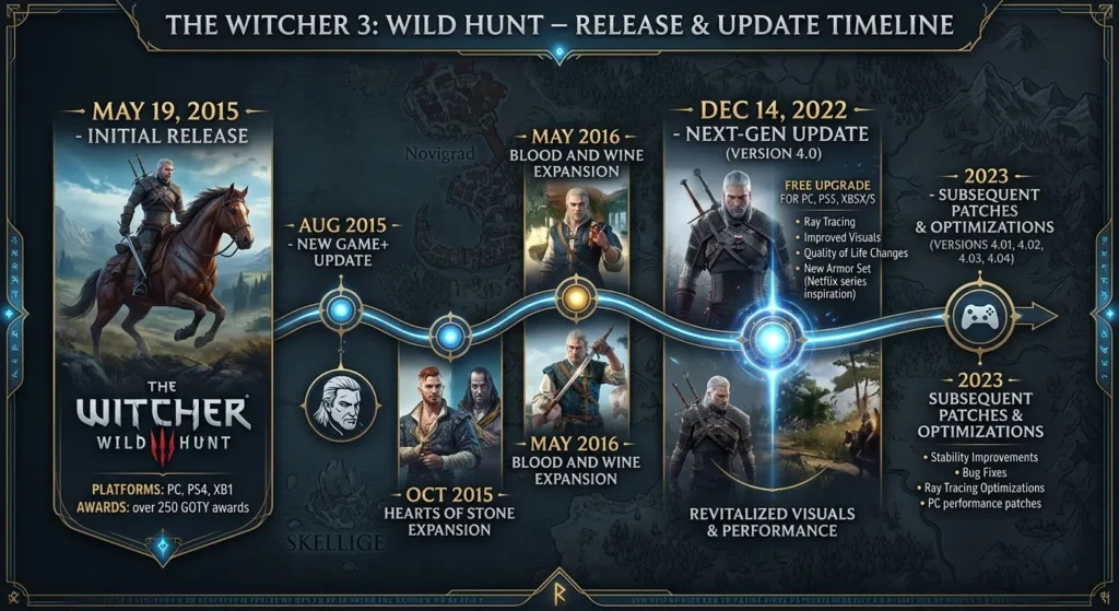 Timeline of The Witcher 3 Wild Hunt releases and updates
