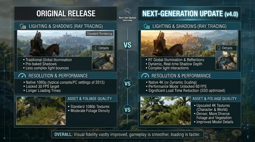 Comparison of The Witcher 3 original version and next-gen update improvements