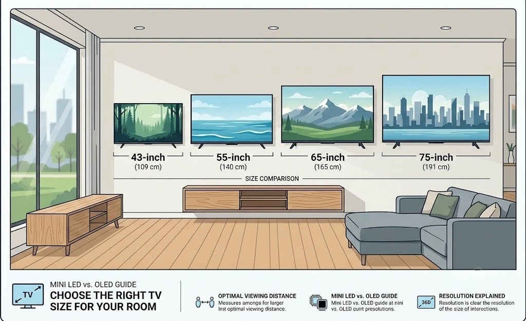 Comparison of Xiaomi TV FX Mini LED Series screen sizes.