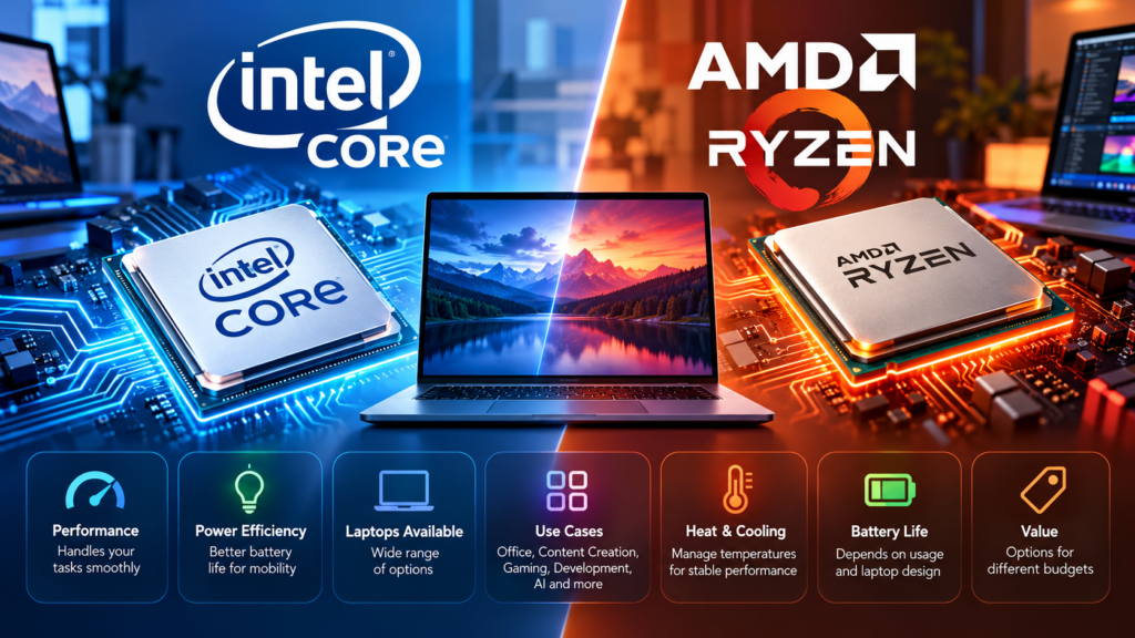 Intel Core and AMD Ryzen laptop processor comparison