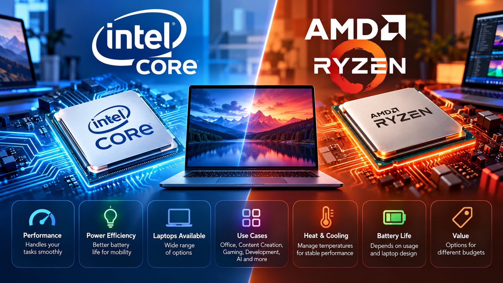 Intel Core and AMD Ryzen laptop processor comparison