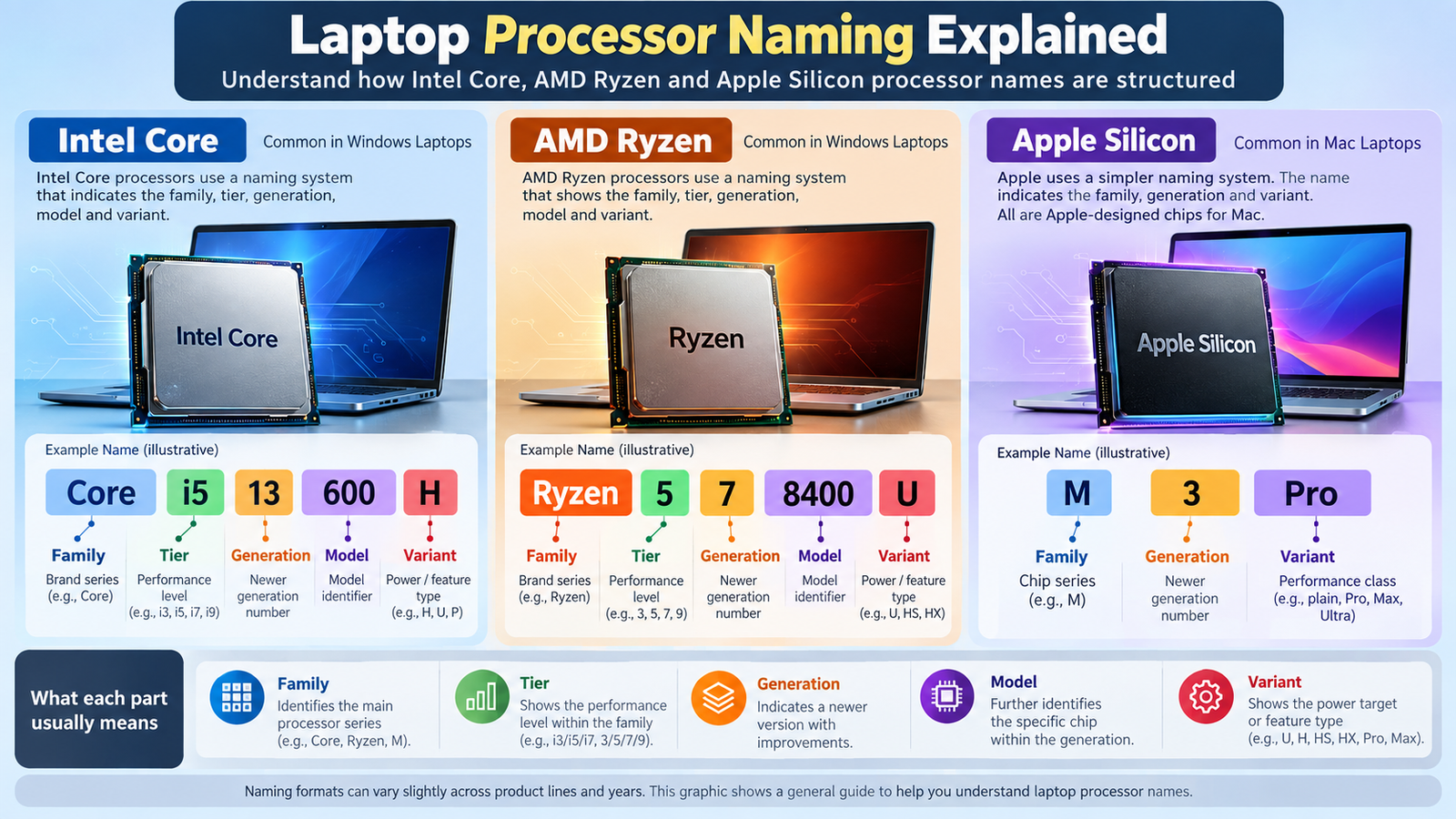 Intel Core, AMD Ryzen and Apple Silicon laptop processor names explained