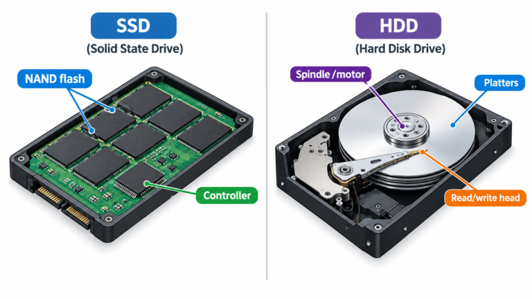 SSD and HDD storage drives shown side by side