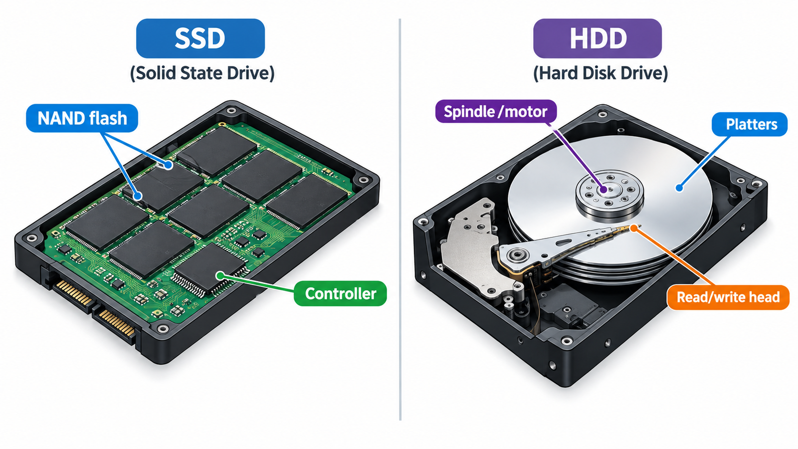 SSD and HDD storage drives shown side by side